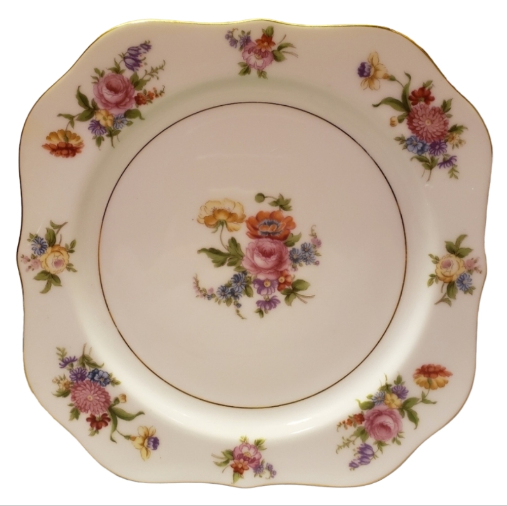 1 Vtg 1933 Square Salad Plate Phyliss By Noritake Roses Flowers Porcelain